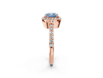 Fancy Blue Cushion Cut Diamond Halo Engagement Ring in Rose gold with Milgrain Detail and Pavé Band_2