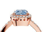 Fancy Blue Cushion Cut Diamond Halo Engagement Ring in Rose gold with Milgrain Detail and Pavé Band_4