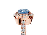 Fancy Blue Cushion Cut Diamond Halo Engagement Ring in Rose gold with Milgrain Detail and Pavé Band_5