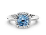Fancy Blue Cushion Cut Diamond Halo Engagement Ring in Silver with Plain Split Shank and Prong Setting_12