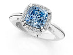 Fancy Blue Cushion Cut Diamond Halo Engagement Ring in Silver with Plain Split Shank and Prong Setting_13