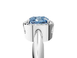 Fancy Blue Cushion Cut Diamond Halo Engagement Ring in Silver with Plain Split Shank and Prong Setting_17