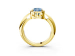 Fancy Blue Cushion Cut Diamond Halo Engagement Ring in Yellow gold with Plain Split Shank and Prong Setting_3
