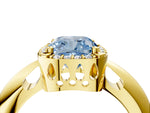 Fancy Blue Cushion Cut Diamond Halo Engagement Ring in Yellow gold with Plain Split Shank and Prong Setting_4