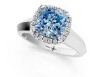 Fancy Blue Cushion Cut Diamond Halo Ring in Platinum with Cathedral Band and Prong Setting_13