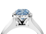 Fancy Blue Cushion Cut Diamond Halo Ring in Platinum with Cathedral Band and Prong Setting_16