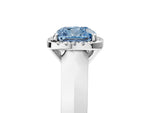Fancy Blue Cushion Cut Diamond Halo Ring in Platinum with Cathedral Band and Prong Setting_17