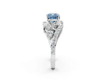 Fancy Blue Cushion Cut Diamond Halo Ring in Platinum with Marquise and Pavé Band in Prong Setting_14