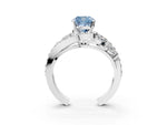 Fancy Blue Cushion Cut Diamond Halo Ring in Platinum with Marquise and Pavé Band in Prong Setting_15