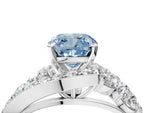 Fancy Blue Cushion Cut Diamond Halo Ring in Platinum with Marquise and Pavé Band in Prong Setting_16