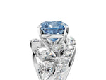 Fancy Blue Cushion Cut Diamond Halo Ring in Platinum with Marquise and Pavé Band in Prong Setting_17