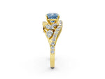 Fancy Blue Cushion Cut Diamond Halo Ring in Yellow gold with Marquise and Pavé Band in Prong Setting_2