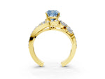 Fancy Blue Cushion Cut Diamond Halo Ring in Yellow gold with Marquise and Pavé Band in Prong Setting_3