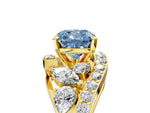 Fancy Blue Cushion Cut Diamond Halo Ring in Yellow gold with Marquise and Pavé Band in Prong Setting_5