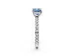 Fancy Blue Cushion Cut Diamond Pavé Solitaire Ring in White gold with Round Pavé Band and Prong Setting_2