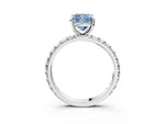 Fancy Blue Cushion Cut Diamond Pavé Solitaire Ring in White gold with Round Pavé Band and Prong Setting_3