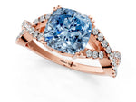 Fancy Blue Cushion Cut Diamond Solitaire Ring in Rose gold with Interwoven Pavé Band and Prong Setting_1
