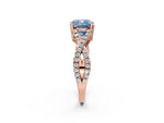Fancy Blue Cushion Cut Diamond Solitaire Ring in Rose gold with Interwoven Pavé Band and Prong Setting_2