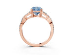 Fancy Blue Cushion Cut Diamond Solitaire Ring in Rose gold with Interwoven Pavé Band and Prong Setting_3
