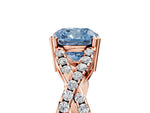 Fancy Blue Cushion Cut Diamond Solitaire Ring in Rose gold with Interwoven Pavé Band and Prong Setting_5