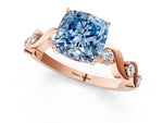 Fancy Blue Cushion Cut Diamond Solitaire Ring in Rose gold with Twisted Ribbon Band and Round Accents_1