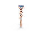 Fancy Blue Cushion Cut Diamond Solitaire Ring in Rose gold with Twisted Ribbon Band and Round Accents_2