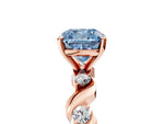 Fancy Blue Cushion Cut Diamond Solitaire Ring in Rose gold with Twisted Ribbon Band and Round Accents_5