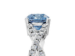 Fancy Blue Cushion Cut Diamond Solitaire Ring in Silver with Interwoven Pavé Band and Prong Setting_11