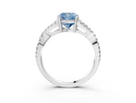Fancy Blue Cushion Cut Diamond Solitaire Ring in Silver with Interwoven Pavé Band and Prong Setting_9