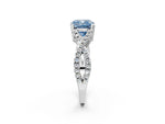 Fancy Blue Cushion Cut Diamond Solitaire Ring in White gold with Interwoven Pavé Band and Prong Setting_2
