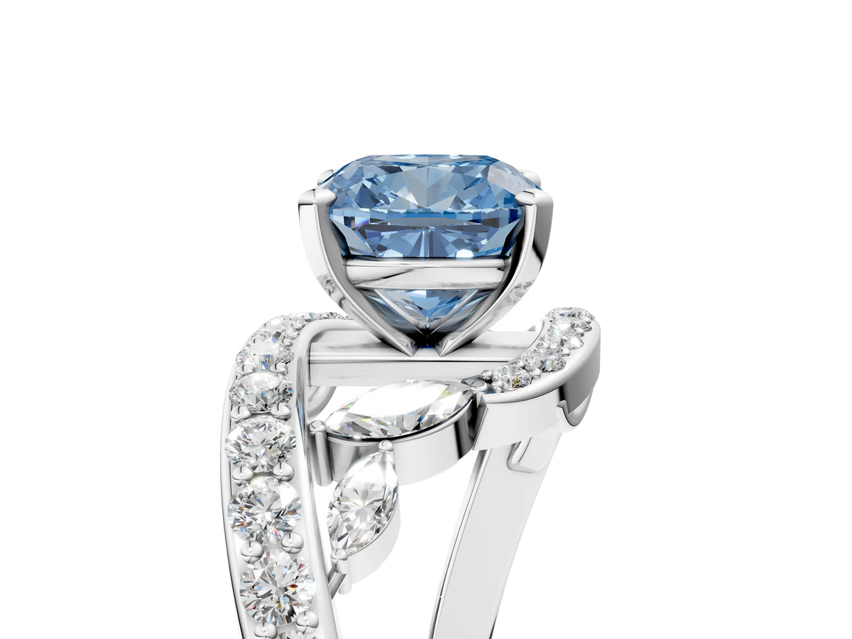 Fancy Blue Cushion Cut Diamond Solitaire Ring in White gold with Pavé Twist Band and Prong Setting_5