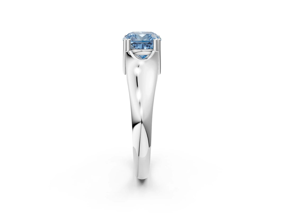 Fancy Blue Cushion Cut Diamond Solitaire Ring in White gold with Smooth Wide Band and Prong Setting_2