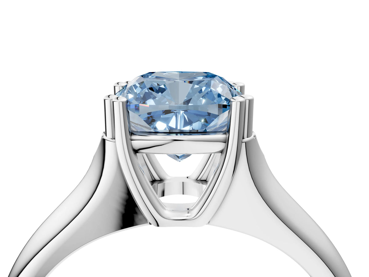 Fancy Blue Cushion Cut Diamond Solitaire Ring in White gold with Smooth Wide Band and Prong Setting_4