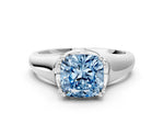 Fancy Blue Cushion Cut Diamond Solitaire Ring in White gold with Smooth Wide Band and Prong Setting