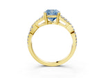Fancy Blue Cushion Cut Diamond Solitaire Ring in Yellow gold with Interwoven Pavé Band and Prong Setting_3