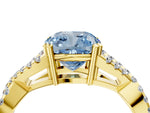 Fancy Blue Cushion Cut Diamond Solitaire Ring in Yellow gold with Interwoven Pavé Band and Prong Setting_4