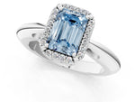 Fancy Blue Emerald Cut Diamond Halo Engagement Ring in Platinum with Plain Split Shank and Prong Setting_13