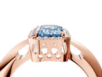 Fancy Blue Emerald Cut Diamond Halo Engagement Ring in Rose gold with Plain Split Shank and Prong Setting_4