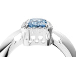 Fancy Blue Emerald Cut Diamond Halo Engagement Ring in Silver with Plain Split Shank and Prong Setting_16