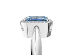 Fancy Blue Emerald Cut Diamond Halo Engagement Ring in Silver with Plain Split Shank and Prong Setting_17