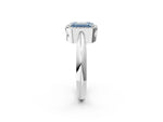 Fancy Blue Emerald Cut Diamond Halo Engagement Ring in White gold with Plain Split Shank and Prong Setting_2