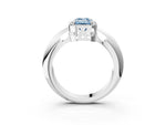 Fancy Blue Emerald Cut Diamond Halo Engagement Ring in White gold with Plain Split Shank and Prong Setting_3
