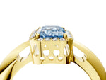 Fancy Blue Emerald Cut Diamond Halo Engagement Ring in Yellow gold with Plain Split Shank and Prong Setting_4