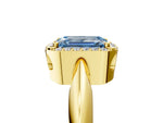Fancy Blue Emerald Cut Diamond Halo Engagement Ring in Yellow gold with Plain Split Shank and Prong Setting_5