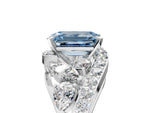 Fancy Blue Emerald Cut Diamond Halo Ring in Platinum with Marquise and Pavé Band in Prong Setting_17
