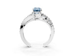 Fancy Blue Emerald Cut Diamond Halo Ring in Silver with Marquise and Pavé Band in Prong Setting_15