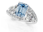 Fancy Blue Emerald Cut Diamond Halo Ring in White gold with Marquise and Pavé Band in Prong Setting_1