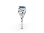 Fancy Blue Emerald Cut Diamond Halo Ring in White gold with Marquise and Pavé Band in Prong Setting_2