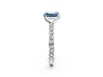 Fancy Blue Emerald Cut Diamond Pavé Solitaire Ring in Silver with Round Pavé Band and Prong Setting_2