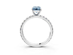 Fancy Blue Emerald Cut Diamond Pavé Solitaire Ring in Silver with Round Pavé Band and Prong Setting_3